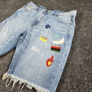 AKOO No Rivals Denim Jean Shorts Men's 38 Hip Hop Streetwear Skater Y2K